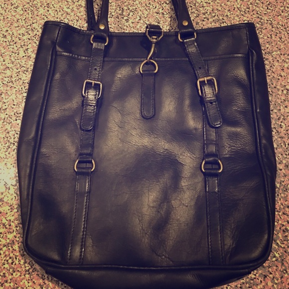 Large Black Leather Tote - Picture 1 of 6